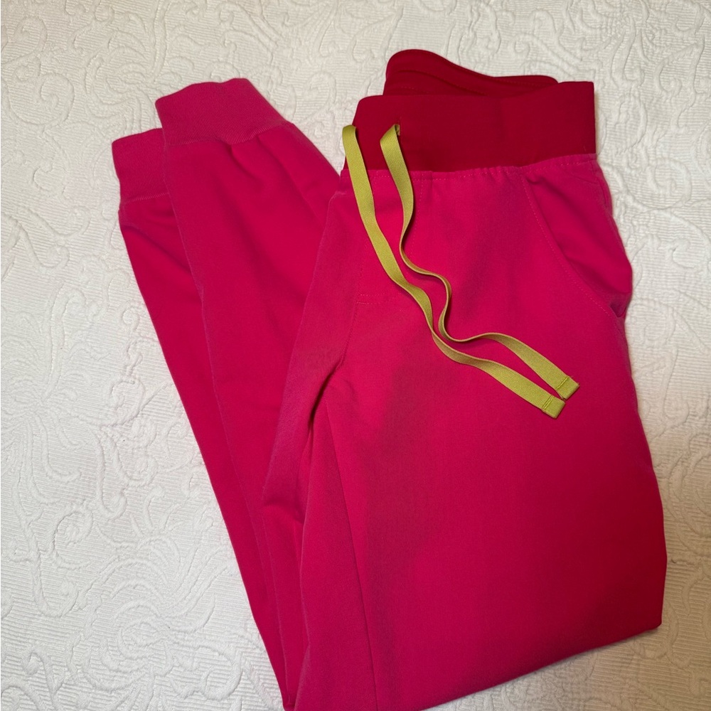 Figs Hot Pink Joggers with Lime Drawstring